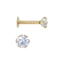 14K Cubic Zirconia 6 Prong Labret Stud