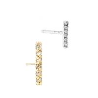 14K Diamond Round Bar Stud Earring