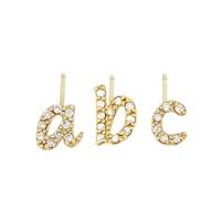 14K Diamond Script Letter Initial Stud Earring