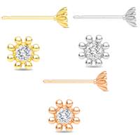 14K Round Bead Diamond Stud Earring