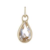 14K White Sapphire Pear Shape Bezel Set Charm April Birthstone