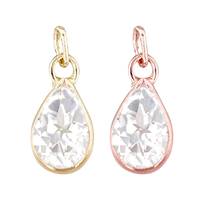 14K White Topaz Pear Shape Bezel Set Charm February Birthstone