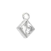 Sterling Silver Cubic Zirconia Square Charm 4mm