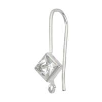 Silver Square Cubic Zirconia Earwire Earring