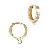18K 1.5mm Thick Flat Click Huggie Hoop Earring With Ring