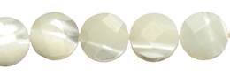 White Mother of Pearl Coin Shape Faceted Gemstone