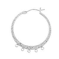 Sterling Silver 28mm 5 Rings Hoop Hammered Earring