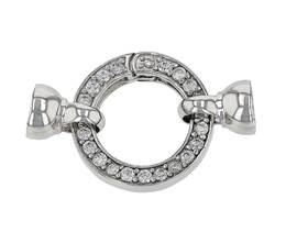 Rhodium Silver Round Cubic Zirconia Trigger Clasp 20mm