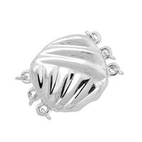 Rhodium Silver Fancy 3-Rows One Touch Clasp 14mm