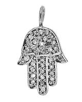 Rhodium Silver Hamsa Diamond Charm 16mm