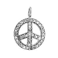 Rhodium Silver Peace Sign Diamond Charm 12mm