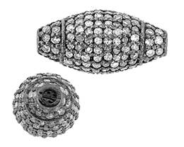 Rhodium Sterling Silver Barrel Diamond Bead R-2