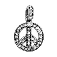 Rhodium Silver Peace Sign Diamond Charm 13mm