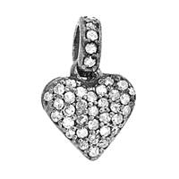 Rhodium Silver Heart Diamond Charm 10mm