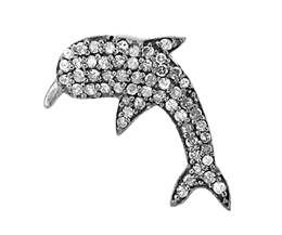 Rhodium Silver Diamond Dolphin Pendant 22mm