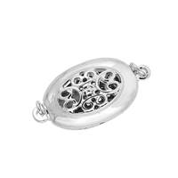 Rhodium Silver Filigree Oval Clasp 15mm