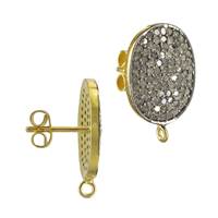 Gold Plated Sterling Silver Diamond Oval Stud Earring