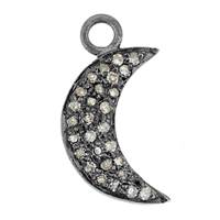 Rhodium Silver Waning Crescent Moon Two Sided Diamond Charm 13mm