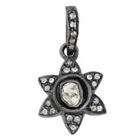 Rhodium Silver Flower Diamond Charm 12mm