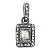 Rhodium Silver Rectangle Diamond Charm 11mm