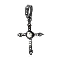 Rhodium Silver Diamond Cross Pendant 26mm