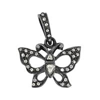 Rhodium Silver Butterfly Diamond Charm  20mm