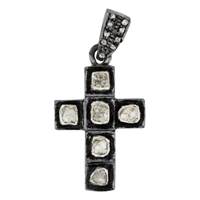 Rhodium Silver Cross Diamond Charm 24mm