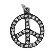 Rhodium Silver Peace Sign Diamond Charm 19mm