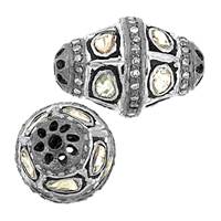 Rhodium Sterling Silver Barrel Diamond Bead R-8