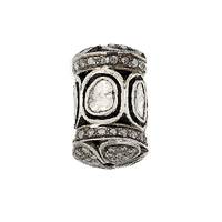 Rhodium Sterling Silver Diamond Barrel Bead