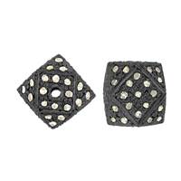 Rhodium Sterling Silver Hexagon Diamond Bead