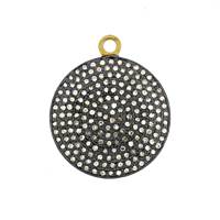 Rhodium Silver Diamond Disc Pendant 26mm