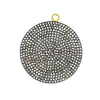 Rhodium Silver Diamond Disc Pendant 33mm
