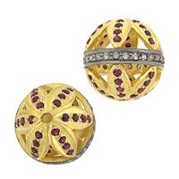 Gold Plated Sterling Silver Ruby Accent Ball Bead B-1