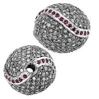 Rhodium Silver Ruby Accent Ball Diamond Bead