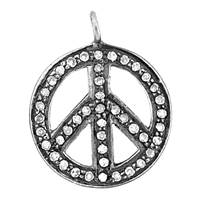 Rhodium Silver Peace Sign Diamond Charm 15mm