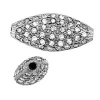 Rhodium Silver Oval Diamond Flat Bead V-2