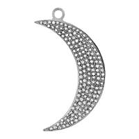 Rhodium Silver Diamond Moon Pendant 37mm