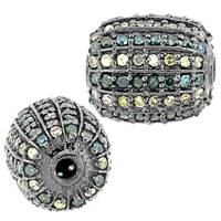 Rhodium Sterling Silver Drum Blue Diamond Bead