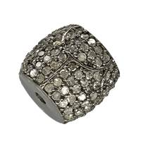 Rhodium Sterling Silver Barrel Diamond Bead B-25