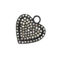 Rhodium Silver Heart Diamond Charm 17mm