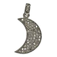 Rhodium Silver Waxing Crescent Moon Diamond Charm 22mm