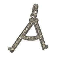 Rhodium Silver Letter A Diamond Charm 20mm