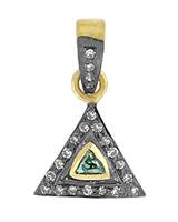 Rhodium Silver Triangle Green Diamond Charm 13mm
