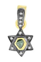 Rhodium Silver Star Green Diamond Charm 10mm