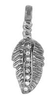 Rhodium Silver Leaf Diamond Charm 21mm