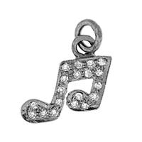 Rhodium Silver Music Note Diamond Charm 10mm