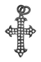 Rhodium Silver Cross Diamond Charm 22mm