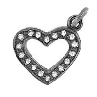 Rhodium Silver Heart Diamond Charm 14mm