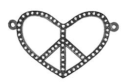 Rhodium Sterling Silver Diamond Peace Heart